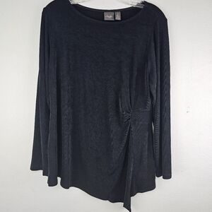 Chico's Travelers Black Tunic Asymmetrical Hem Sz L/12 Slinky Dark Romantic